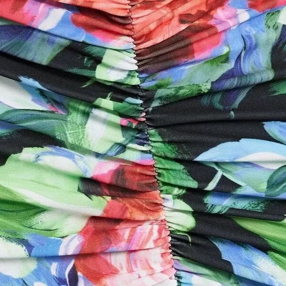 NORMA KAMALI Asymmetrical Ruched Floral Skirt Stretch Jersey Mulicolor - Picture 4 of 4